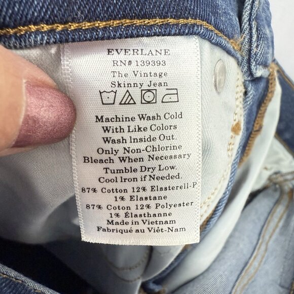 Everlane Jeans Womens 28 Ankle Medium Wash The Vintage Skinny Stretch Button Fly - Picture 7 of 8